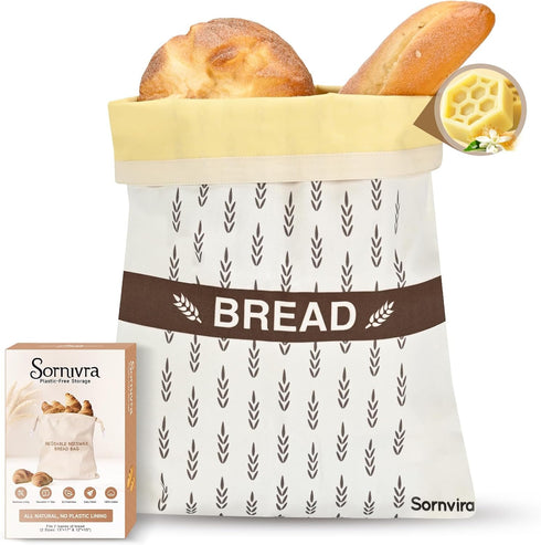 sornivra 2 Pack Reusable Beeswax Bread Bags for Sourdough & Homemade Bread, XL Cotton Storage Bag to Keep Loaves Fresh