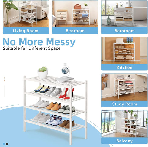 4 Closet, Bathroom27 x11 x26(White, 4 Tier Bamboo Shoe Rack Storage Organizer for Multifunctional Stackable Free