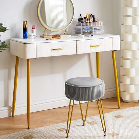 LG-30G IBUYKE Velvet Round Footrest Ottoman, Makeup Vanity Stool Side Table, Dressing Table Seat, Pouf Couch Stool