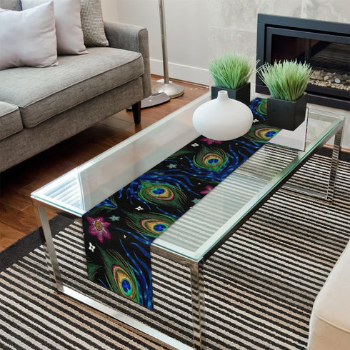 Aglebo 48 Inches 13 48 Inches Peacock Feather Table Runner Washable Table Runners Long Kitchen Dining Table Decoration