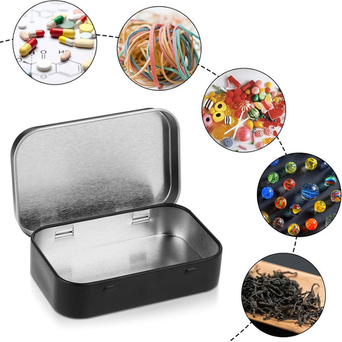 Metal Rectangular Empty Hinged Tins, Small Portable Containers with Lids for Storage of Candies and Crafts