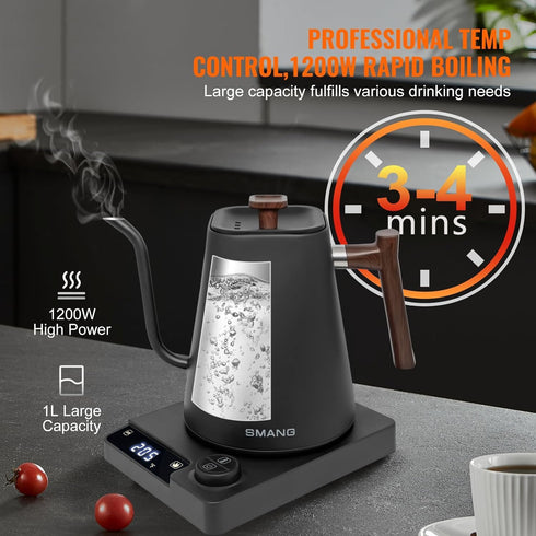 1 304 1L Electric Kettles, Gooseneck Electric Kettle, Temperature Control, for Pour Over Coffee and Tea, Stainless