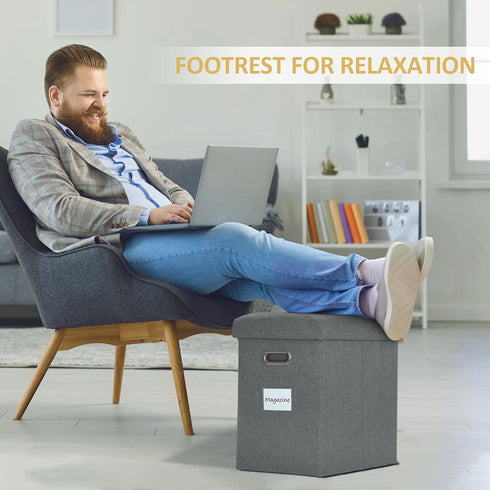 Emosoon 16.5x16.5x11.8in Tall Ottoman with Storage Collapsible Fabric Small Slim Folding Ottoman Furniture with Handles