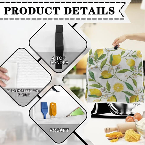 Floral Lemon Print Stand Mixer Dust-proof Cover - Appliance Dust Cover with Pocket and Handle, Easy to Clean