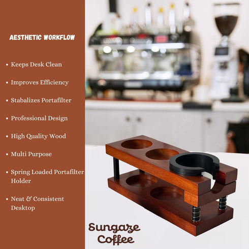 Upgraded Wooden Espresso Tamp Station - 51-58mm Espresso Accessories, Durable Multi-Function Tamping Station