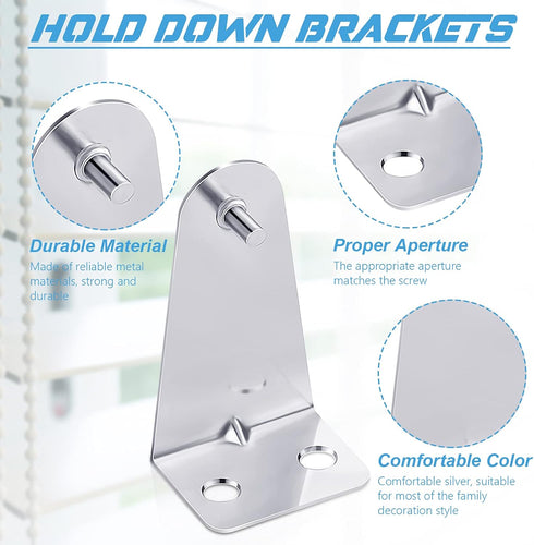 Set of 8 Metal Hold Down Brackets - Silver Blinds Brackets with Screws for Horizontal Blinds
