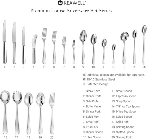 KEAWELL Premium Louise Spoons Set, Set of 4, 18/10 Stainless Steel, Exceptional Mirror Finish, Dishwasher Safe (7.7"