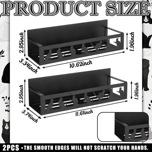 2 Pack Beeveer Black Cat Magnetic Spice Rack for Refrigerator Metal Magnet Basket Shelf for Fridge Seasoning Storage