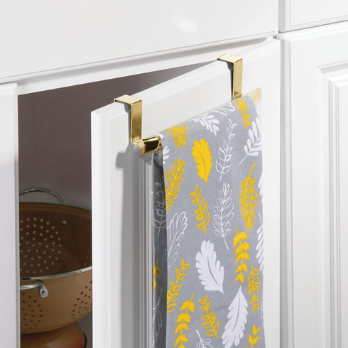mDesign Steel Over Door Curved Towel Bar Storage, Hanger for Kitchen or Bathroom, 2 Pack, Soft Brass