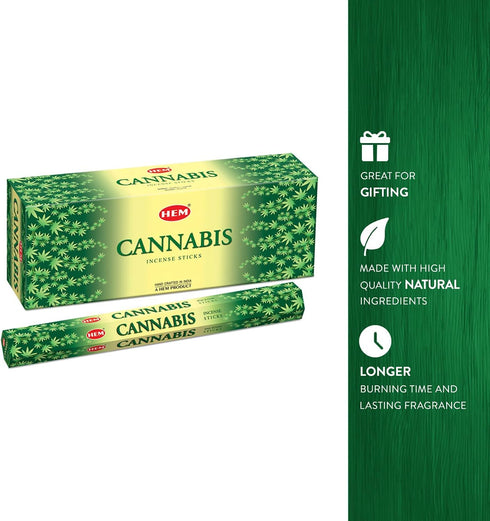 Hem Cannabis Incense Sticks - 120 Sticks, 6 Boxes, 9 Inches Long, 20g per Box - Perfect for Meditation
