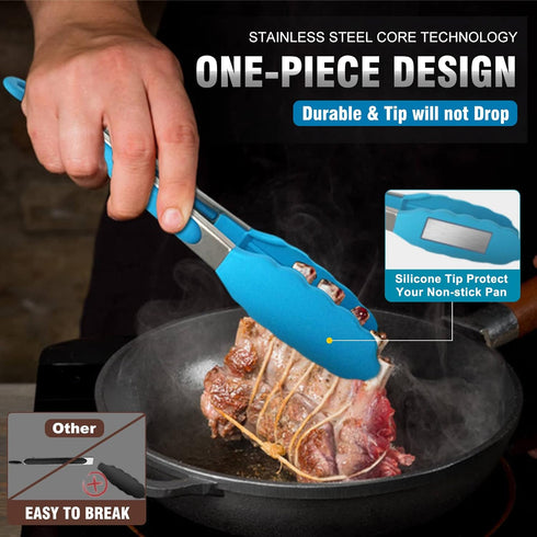 Walfos Silicone Tongs for Cooking, Heat Resistant Kitchen Tongs for Salad, Grilling, Stainless Steel and BPA Free