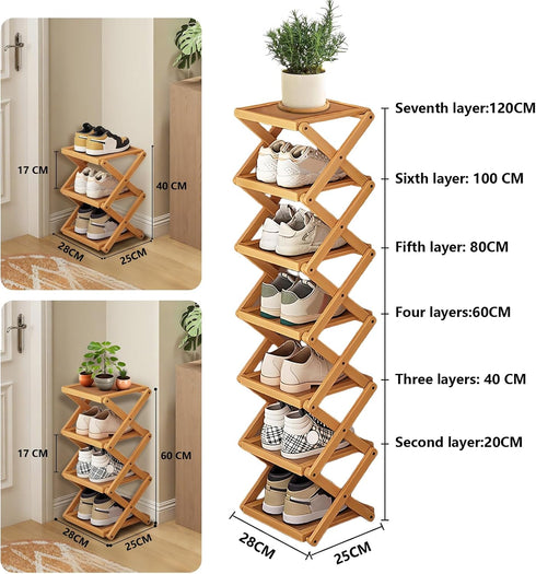 5 Closet(Original Tier Foldable Shoe Rack, Natural Bamboo Space Saving Shoe Storage Organizer,Easy Assembly & Strong