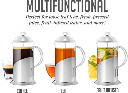 OVENTE French Press Coffee Maker 12 Ounce - 4 Level Stainless Steel Filter System, Borosilicate Glass