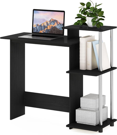 Furinno Efficient Home Laptop Desk with Square Shelves, Side, Americano/Chrome for Computer Use