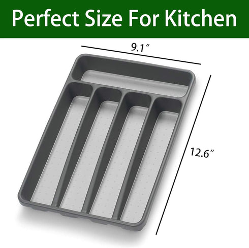 Plastic Silverware Organizer, Kitchen Drawer Organizer, Utensil Holder Flatware Organizer Tray with 5 Compartments in