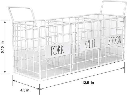 Rae Dunn 3 Section Utensil Holder, Metal Wire Basket Organizer for Silverware and Kitchen Accessories