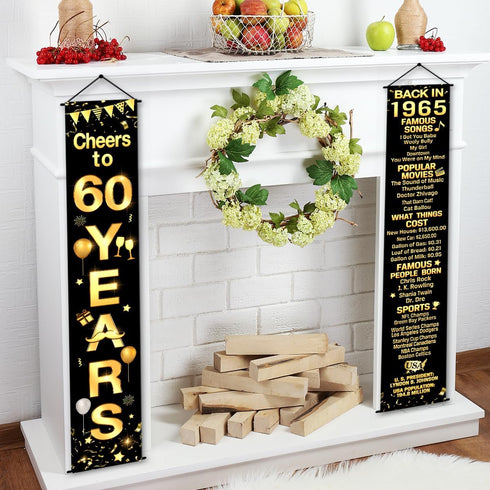 60th Birthday Party Anniversary Decorations, Cheers to 60 Years Banner and Welcome Porch Sign