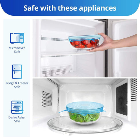 Silicone Stretch Lids, Zero Waste Reusable Silicon Container Lid Covers for Leftover Food, 6PCS, Blue