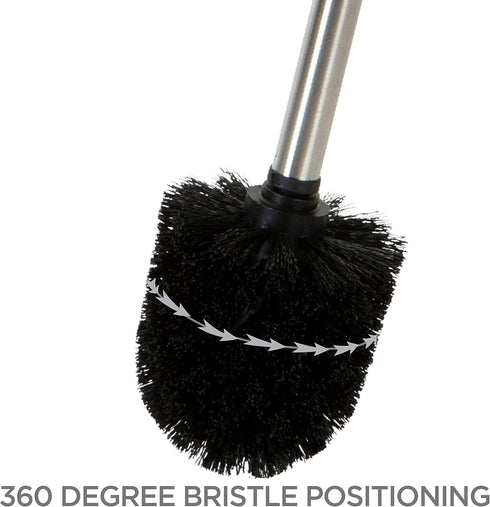 Bath Bliss Toilet Brush and Holder with Self Closing Lid, 360 Degree Brush Head, Compact Size, Terrazzo Grey with Pink