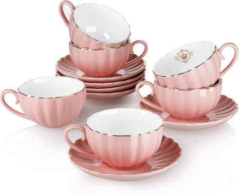 Amazingware Royal Tea Cups and Saucers, with Gold Trim and Gift Box,