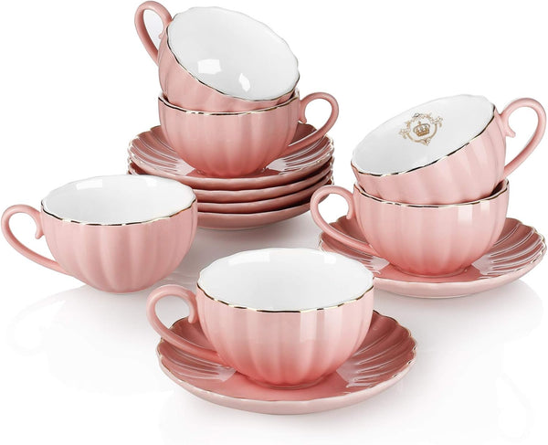Amazingware Royal Tea Cups and Saucers, with Gold Trim and Gift Box,