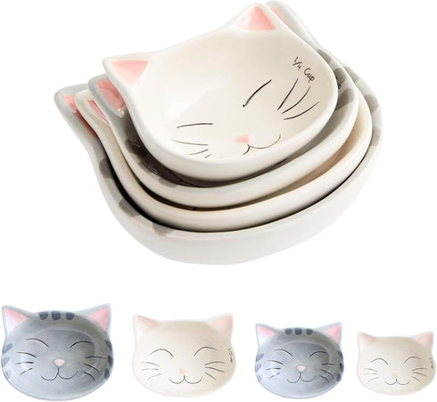 Cat Measuring Cups Set - Stackable Ceramic Baking Measuring Cups, Cute Kitchen Accessories for Cat Lovers