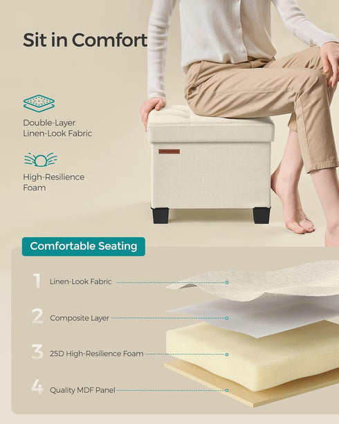 12.6 15.7 13.2 Inches 660 lb, ULSF012W01 SONGMICS Storage Ottoman, Small Ottoman Foot Rest with Legs, x x Foot Stool