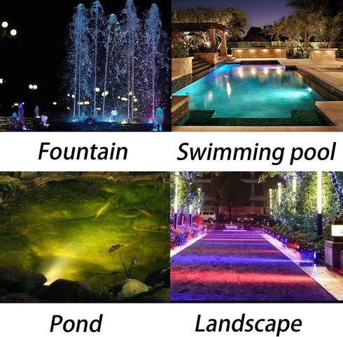 TENSUL IP68 Dimmable 2 Set Colored Pond Lights with Timer, RGB Fountain Lights Waterproof, Underwater LED Outdoor Light
