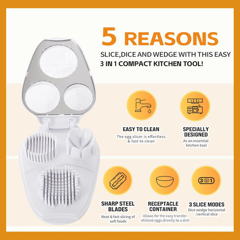 Solaceura 3-In-1egg Slicer For Hard Boiled Eggs,Stainless Heavy Duty Steel Egg Slicer Kitchen Gadget, Fit