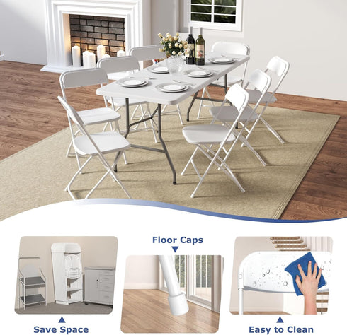 2 Pack, 350lb White Folding Chairs Plastic Folding Chairs Outdoor Indoor, Capacity, Portable Event Chair, Lightweight