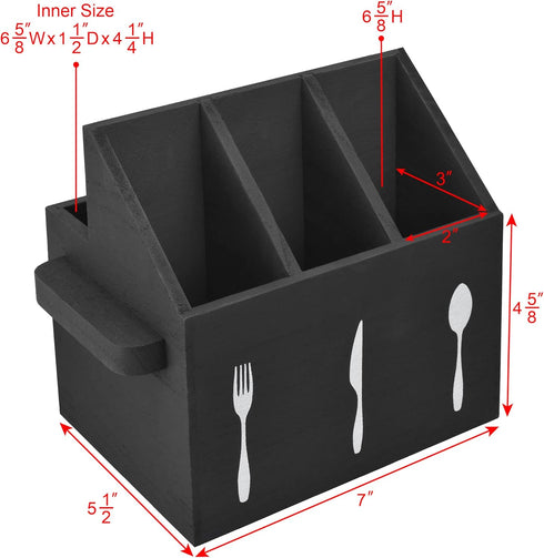 Ikee Design Wooden Utensil Caddy with Handles, Silverware Holder for Countertop, Camping, and Kitchen, Black