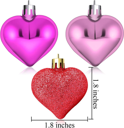 Elcoho 24 Pieces Valentine's Day Heart Baubles Ornaments for Decoration, 2 Styles (Glossy, Glitter)