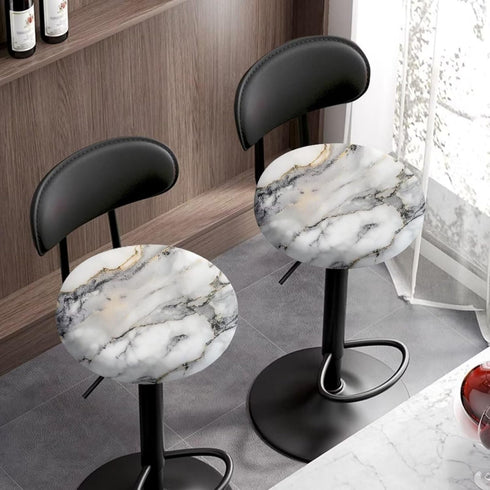 Marble Print Bar Stool Covers, Stretchable Round Stool Cushion Covers, Removable Washable for Dining Room - Set of 2