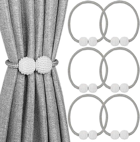 Melaluxe 6 Pack Magnetic Curtain Tiebacks, Decorative Holdbacks for Window Décor (Grey)