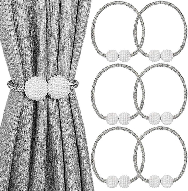 Melaluxe 6 Pack Magnetic Curtain Tiebacks, Decorative Holdbacks for Window Décor (Grey)