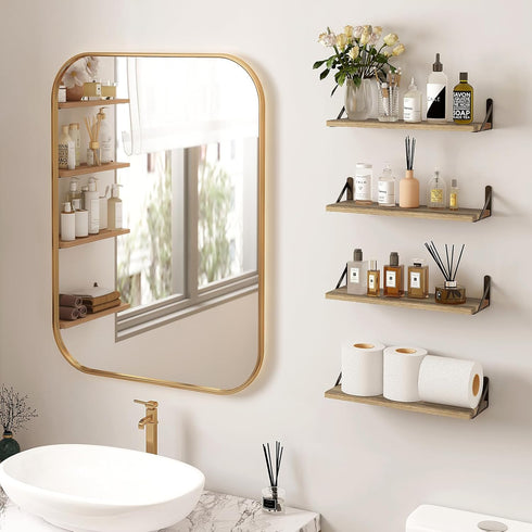 4.7in (Set 8 Fixwal Shelves for Room Wall, Width Rustic Wood Wall Storage, Floating Shelves for Bedroom, Living Room