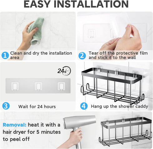 3 Pack Lsnisni Shower Caddy Adhesive Replacement, Waterproof Shower Shelf Adhesive Strips, Strong Adhesive Flat Hooks