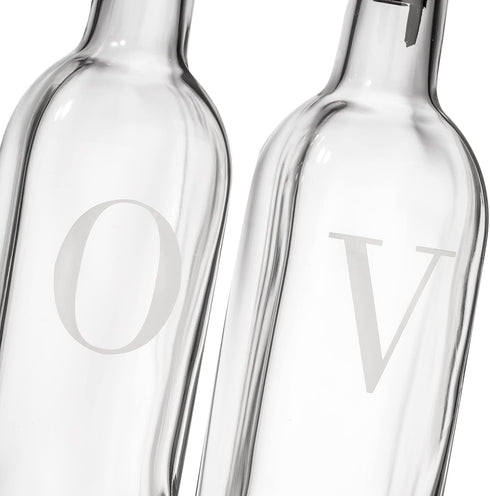 GREENOLIVE Olive Oil and Vinegar Dispenser Set - 17 oz. Glass Bottles with No-Drip Spouts - Set of 2