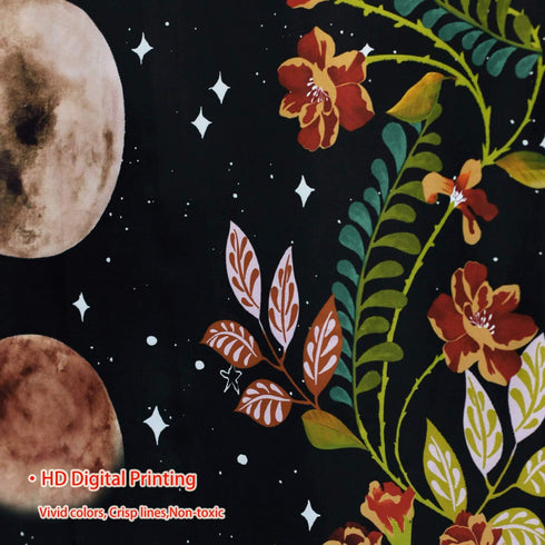 Lifeel Moonlit Garden Tapestry, Black Wall Decor Tapestry with Moon Phase Surrounded by Vines and Flowers 60×80 inches