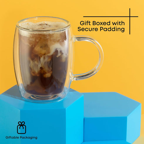 13.5-Ounce Set 2 JoyJolt Double Wall Glasses Insulated Mugs Double Walled Glass Cups For Coffee Tea