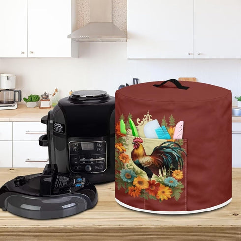 Sunflower Rooster Pressure Cooker Cover Dust-proof Cover for Rice Cooker Air Fryer Kitchen Appliance Covers with Pocket and Top Handle Kitchen Decor