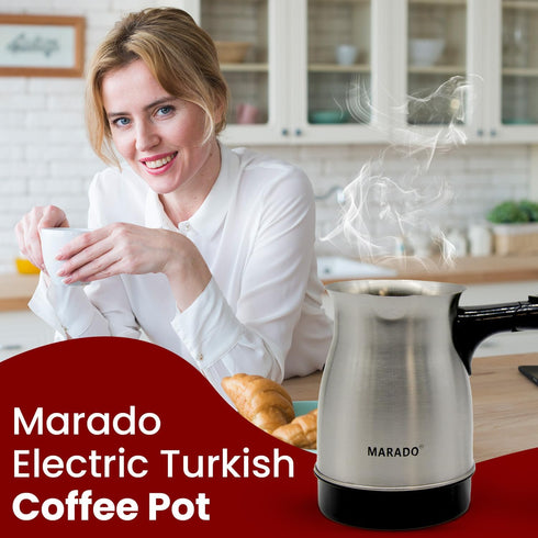 Marado Arabic/Turkish Foldable Portable Electric Coffee Pot, Stainless Steel, up to 5 cups