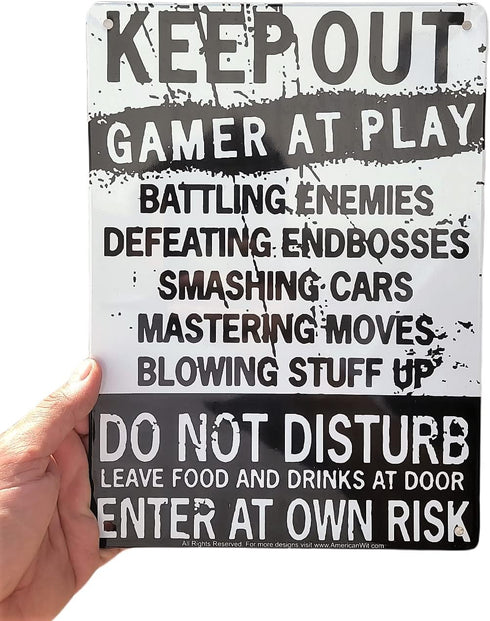 AMERICAN WIT Funny Gamer Decor, 'Keep Out Gamers Only' 12" x 8" Tin Signs,
