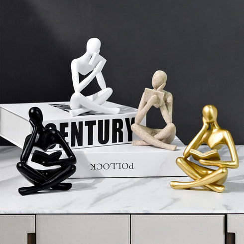 Jinkoozz Gold Reading Women Statue, Thinker Sculptures, Abstract Art Ornament, Modern Aesthetic Figurine Decoration