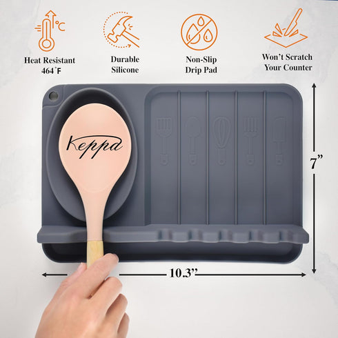 Silicone Utensil Rest with Large Spoon Rest & Drip Pad - Heat-Resistant Spoon Holder for Kitchen Counter - Utensil Holder for Stove Top