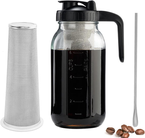 Cold Brew Coffee Maker, 64oz, V-shaped Lid, BPA Free, Sturdy Cold Brew Pitcher