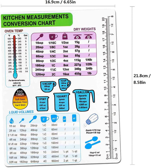 Kitchen Conversion Chart Magnet, 8.58In Measurement Refrigerator Magnet, Cooking Measurement Conversion Chart