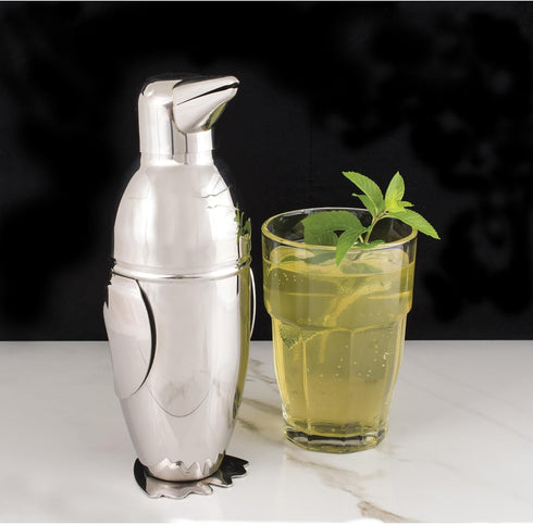 HIC Kitchen Bar Penguin Cocktail Shaker, 18/8 Stainless Steel, 18-Ounce, 3-Piece Set
