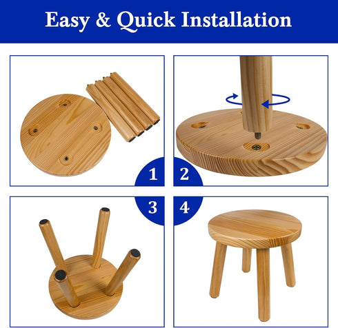 4-Leg Solid Wood Step Stool for Kids & Adults - Multi-Use Toddler Wooden Stool for Bathroom, Playroom, Living