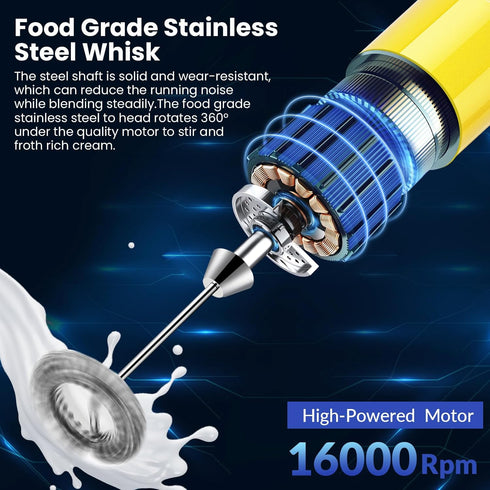 Handheld Electric Milk Frother, Battery Operated Foam Maker and Mixer for Drinks (Yellow)